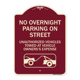 No Overnight Parking on Street Unauthorized Vehicles Towed at Vehicle Owner's Expense (With Car Tow Graphic)