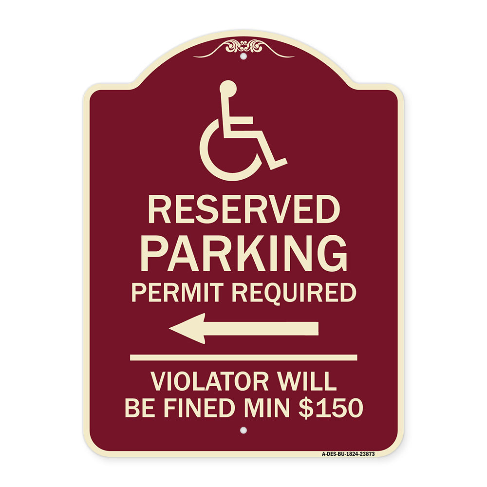 Modern Isa Symbol) Connecticut Reserved Parking Permit Required Violators Will Be Fined Min $150 (With Left Arrow)