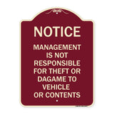 Management Is Not Responsible for Theft or Damage to Vehicles or Contents
