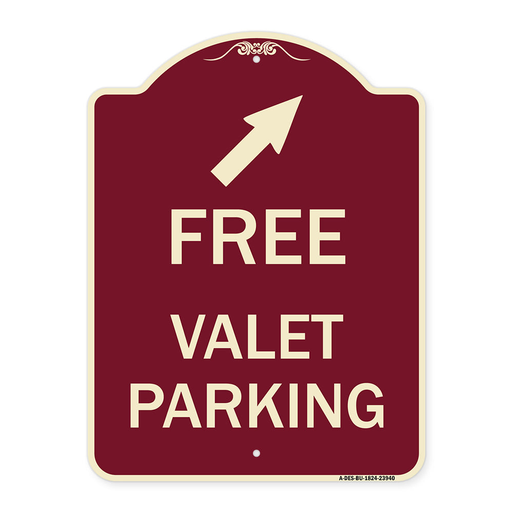 Free Valet Parking with Upper Right Arrow