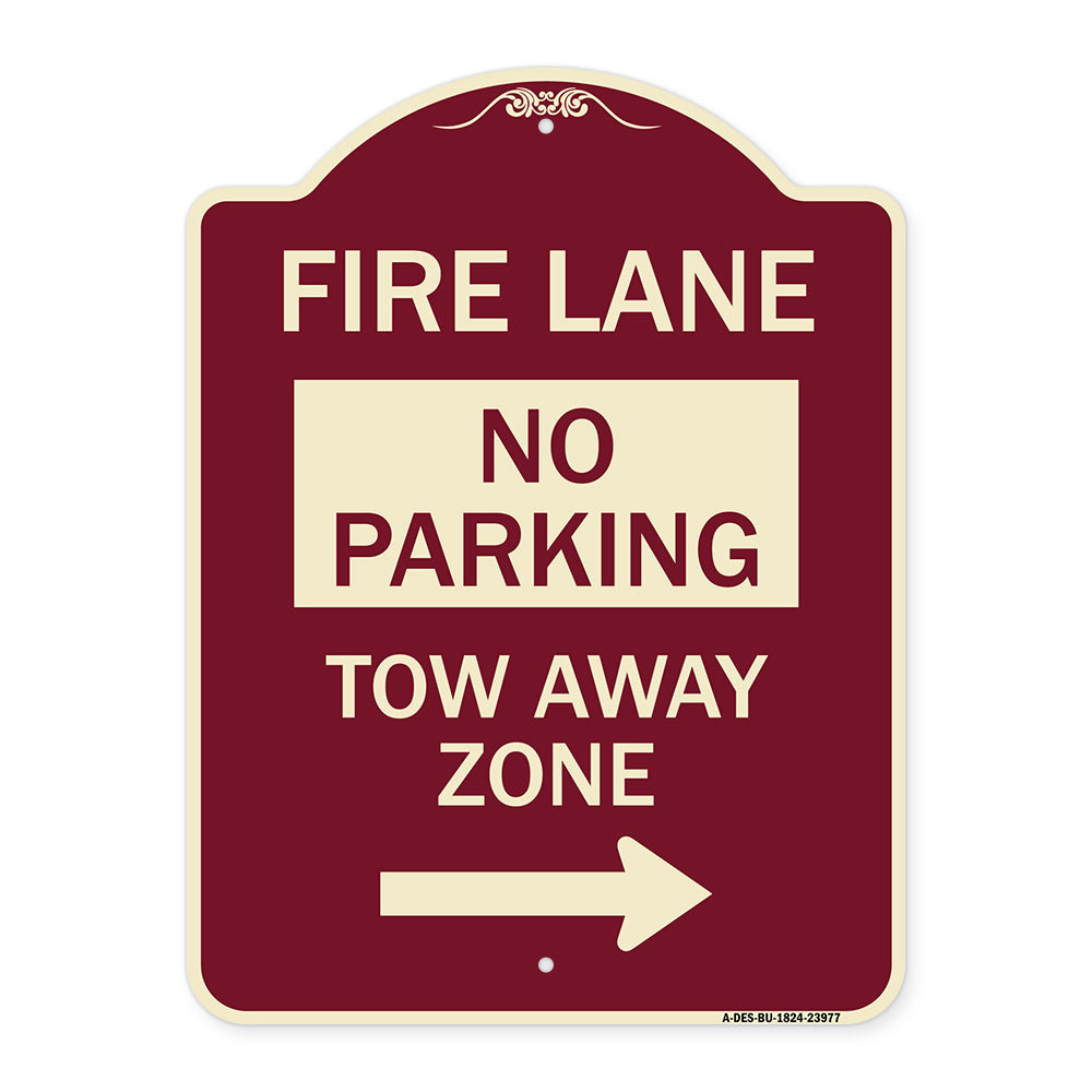 Fire Lane Tow-Away Zone with Right Arrow