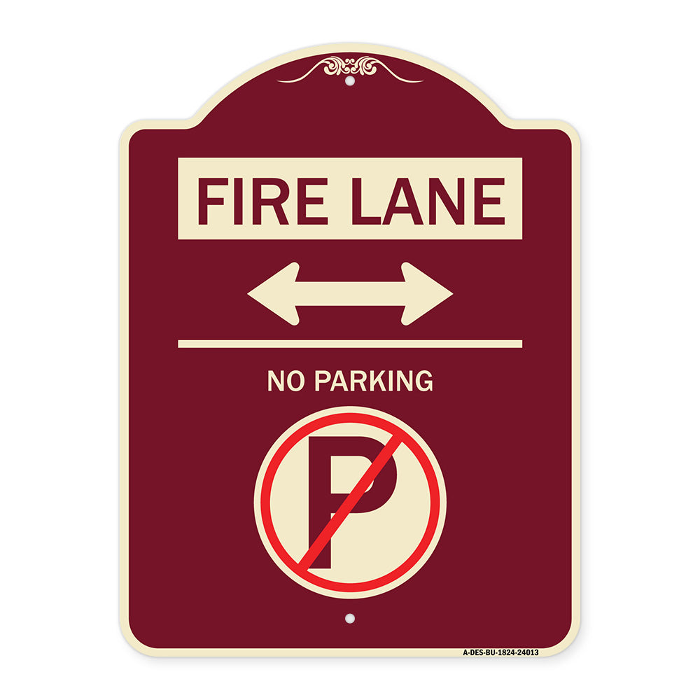 Fire Lane - No Parking (With No Parking Symbol and Bidirectional Arrow)