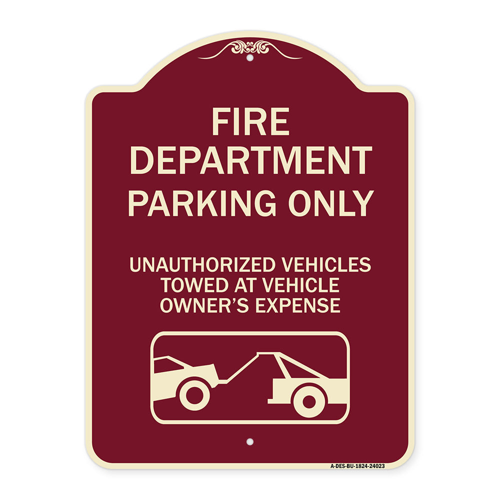Fire Department Parking Only Unauthorized Vehicles Towed at Owner Expense with Graphic