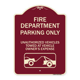 Fire Department Parking Only Unauthorized Vehicles Towed at Owner Expense with Graphic