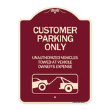 Customer Parking Only Unauthorized Vehicles Towed at Owner Expense with Graphic