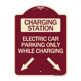 Charging Station Electric Car Parking Only While Charging with Left and Right Down Pointing Arrows