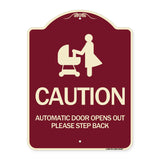 Caution - Automatic Door Opens Out Please Step Back with Graphic