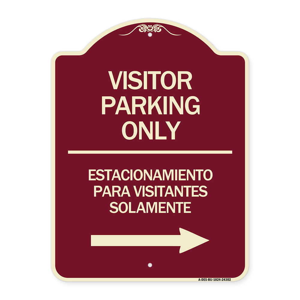 Bilingual Reserved Parking Sign Visitor Parking Only - Estacionamiento Para Visitantes Solamente (With Right Arrow)