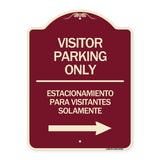 Bilingual Reserved Parking Sign Visitor Parking Only - Estacionamiento Para Visitantes Solamente (With Right Arrow)