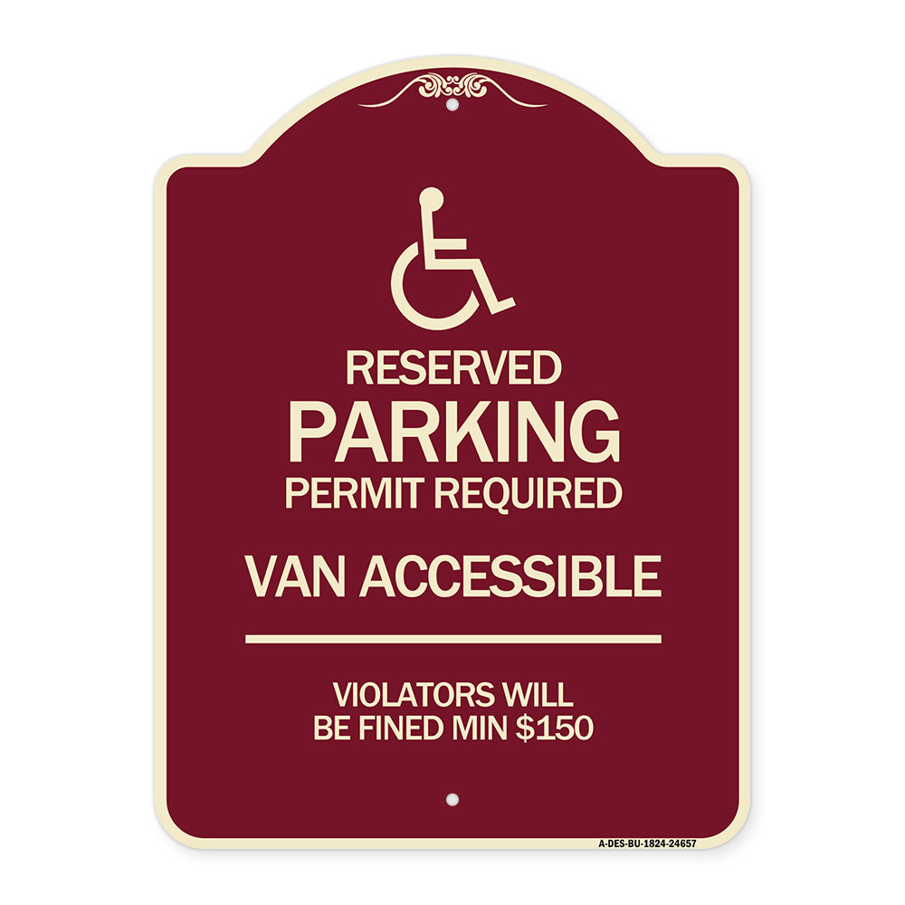 Connecticut Reserved Parking Permit Required Van Accessible Violators Will Be Fined Min $150 with Symbol