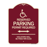 (Modern Isa Symbol) Connecticut Reserved Parking Permit Required Violators Will Be Fined Min $150 (With Double Arrow)