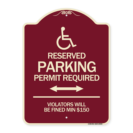 (Modern Isa Symbol) Connecticut Reserved Parking Permit Required Violators Will Be Fined Min $150 (With Double Arrow)