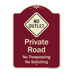 Private Road No Trespassing Or Soliciting With No Outlet Symbol