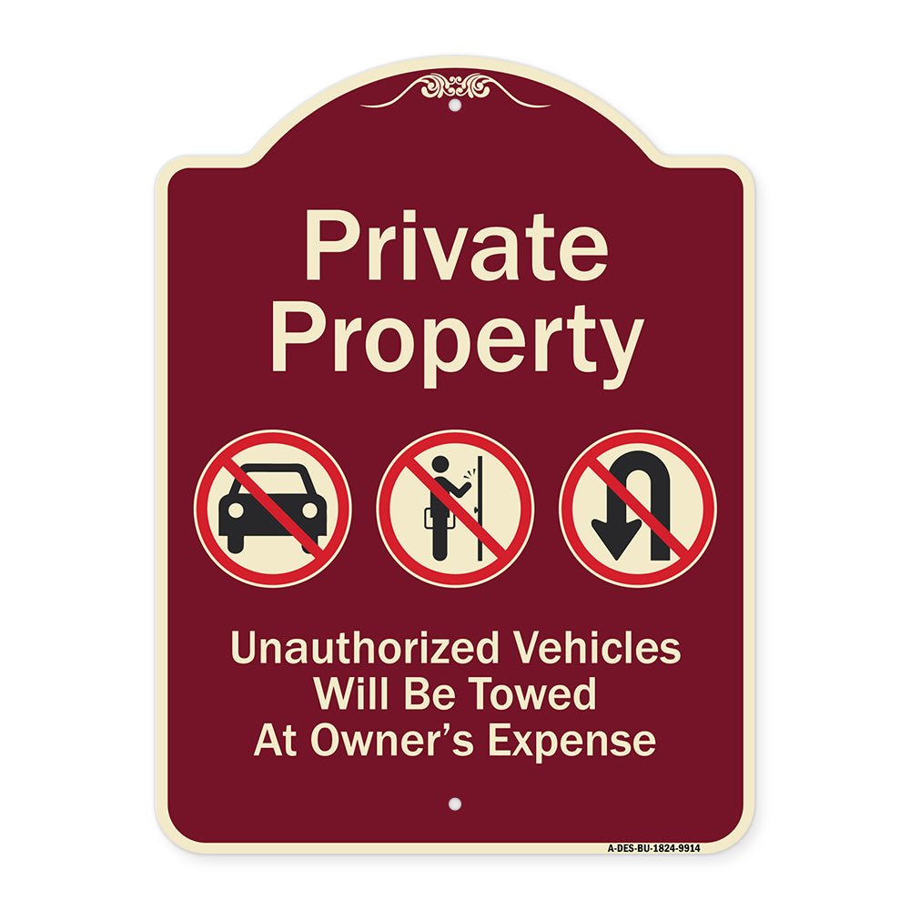 Private Property Unauthorized Vehicles Towed No Cars No Solicitors No Turn Around Symbols