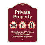 Private Property Unauthorized Vehicles Towed No Cars No Solicitors No Turn Around Symbols