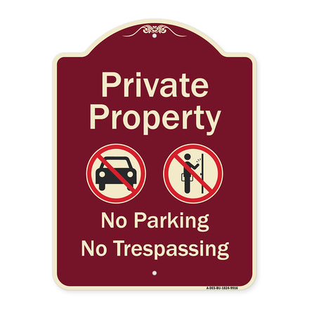 Private Property No Parking Or Trespassing With Symbols