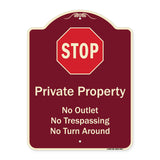Private Property No Outlet No Trespassing Or Turn Around With Stop Symbol
