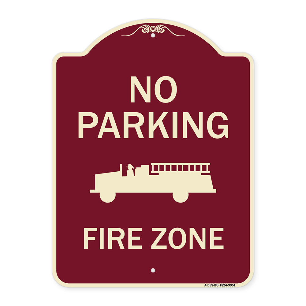No Parking, Fire Zone With Fire Truck Graphic