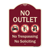 No Outlet No Trespassing Or Soliciting With No Car And No U-turn Symbols