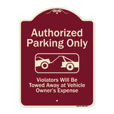 Authorized Parking Only Violators Will Be Towed Away At Owner Expense With Graphic