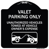 Valet Parking Only Unauthorized Vehicles Towed at Owner Expense with Graphic