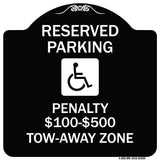 Reserved Parking Penalty $100 to $500 Tow-Away Zone with Symbol