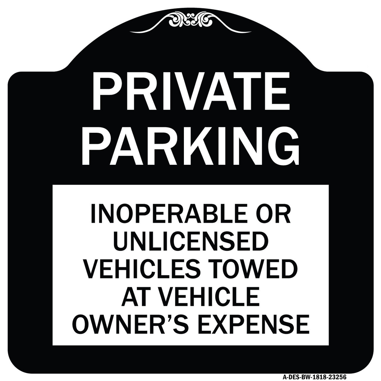 Private Parking Inoperable or Unlicensed Vehicles Towed at Vehicle Owner's Expense