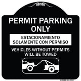 Permit Parking Only - Estacionamiento Solamente Con Permiso. Vehicles Without Permits Will Be Towed (With Car Tow Graphic)
