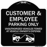 Parking Restriction Sign Customer and Employee Parking Only Unauthorized Vehicles Towed at Owner Expense with Graphic