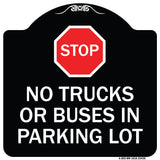 Parking Lot Rules Sign Stop - No Trucks or Buses in Parking Lot (With Stop Symbol)