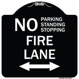 No Parking Standing or Stopping Fire Lane with Bidirectional Arrow