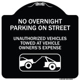 No Overnight Parking on Street Unauthorized Vehicles Towed at Vehicle Owner's Expense (With Car Tow Graphic)
