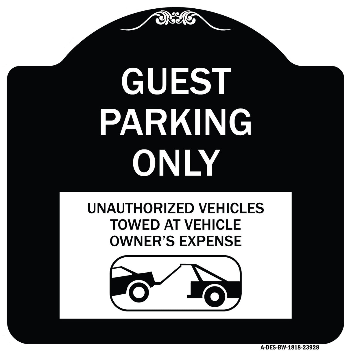 Guest Parking Only Unauthorized Vehicles Towed at Owner Expense with Graphic