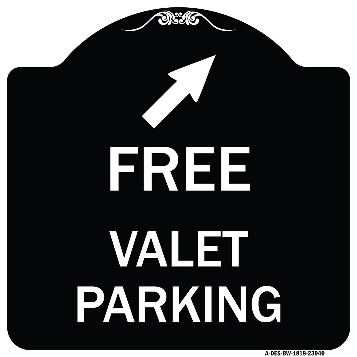 Free Valet Parking with Upper Right Arrow