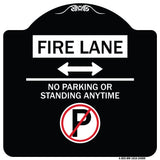 Fire Lane - No Parking or Standing Anytime (With No Parking Symbol and Bidirectional Arrow)