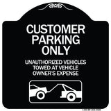 Customer Parking Only Unauthorized Vehicles Towed at Owner Expense with Graphic