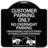 Customer Parking Only No Overnight Parking Unauthorized Vehicles Towed at Owner Expense with Graphic
