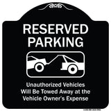 Reserved Parking Unauthorized Vehicles Will Be Towed Away At Owner Expense With Graphic