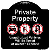 Private Property Unauthorized Vehicles Towed No Cars No Solicitors No Turn Around Symbols
