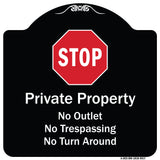 Private Property No Outlet No Trespassing Or Turn Around With Stop Symbol
