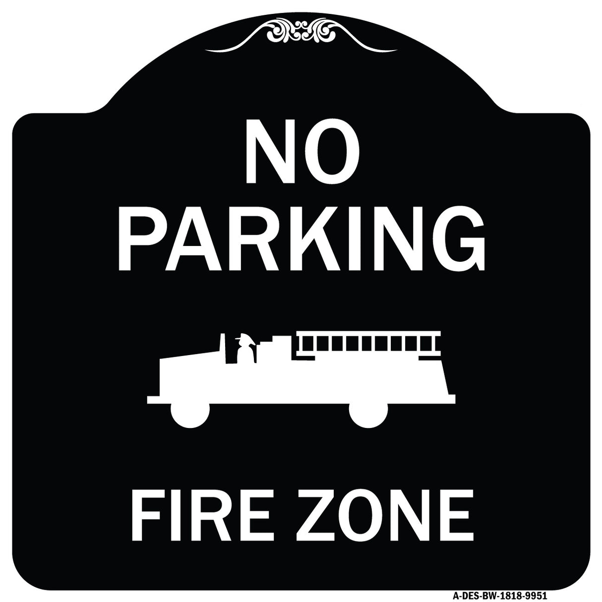 No Parking, Fire Zone With Fire Truck Graphic
