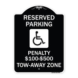 Reserved Parking Penalty $100 to $500 Tow-Away Zone with Symbol