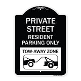 Private Street Sign Private Street Resident Parking Only Tow Away Zone (With Towing Graphic)