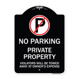 Private Property Violators Towed Away at Owner Expense with No Parking Symbol