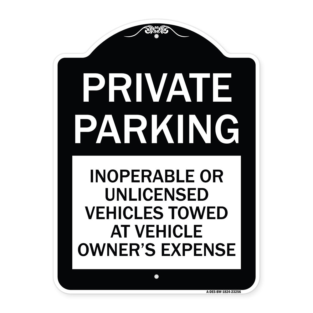 Private Parking Inoperable or Unlicensed Vehicles Towed at Vehicle Owner's Expense