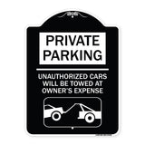 Private Parking - Unauthorized Cars Will Be Towed at Owner's Expense (With Car Towing Graphic)