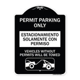 Permit Parking Only - Estacionamiento Solamente Con Permiso. Vehicles Without Permits Will Be Towed (With Car Tow Graphic)