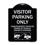 Parking Restriction Sign Visitor Parking Only Unauthorized Vehicles Towed at Owner Expense with Graphic
