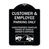 Parking Restriction Sign Customer and Employee Parking Only Unauthorized Vehicles Towed at Owner Expense with Graphic