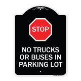 Parking Lot Rules Sign Stop - No Trucks or Buses in Parking Lot (With Stop Symbol)